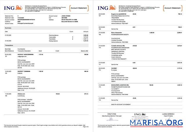 Blank Netherlands ING Bank account statement word 2 pages download for verification